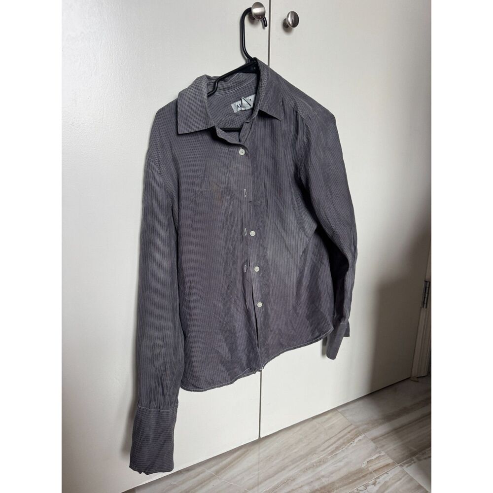 Vintage Alfani Gray Silk Stripe Button Down Top Sz 6/Mens M